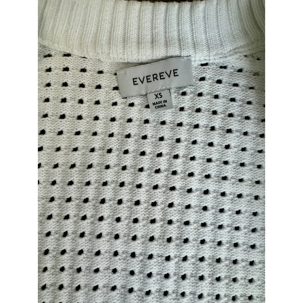 Evereve Harlow White Pointelle Open Knit Bomber Jacket Faux Leather Trim XS